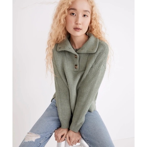 MADEWELL • Green Canby Button Mockneck Knit Sweater, M - Picture 2 of 16